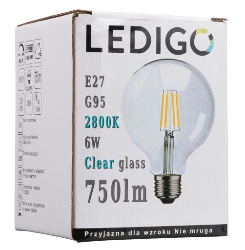 E27 G95 FILAMENT žiarovka 6W číra