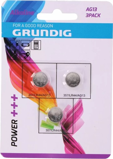 Ploché okrúhle alkalické batérie AG13 LR44 sada GRUNDIG x3
