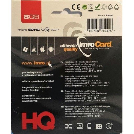 IMRO Samsung microSD pamäťová karta 8GB CLASS 10 UHS I 100M