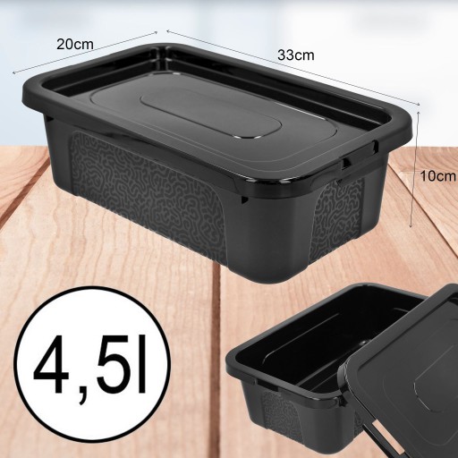 Organizér, plastový box, 4,5l, lesklý čierny, s vekom boxu