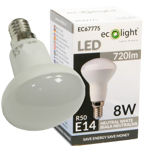 hríbová žiarovka R50 LED 8W = 60W 4000K E14 NW
