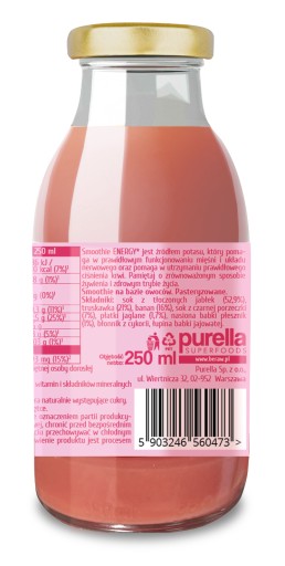 BeRAW Energy smoothie jahoda ríbezľa natural bez pridaného cukru 250 ml
