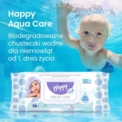 HAPPY AQUA CARE vlhčené obrúsky 56 ks.