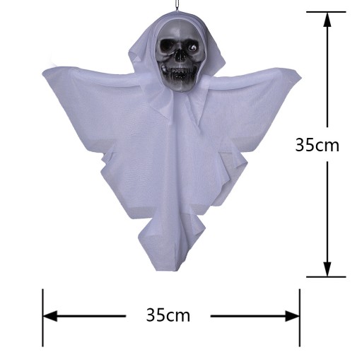 ZÁVISNÁ HLAVA LEBKA HALLOWEENSKÁ DEKORÁCIA STRAŠIDLÁ ORGABA BIELA