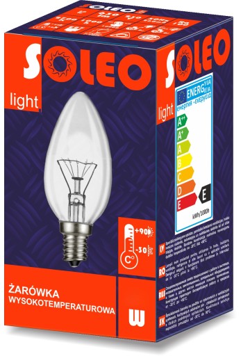 VYSOKOTEPLOTNÁ sviečková žiarovka SOLEO 40W B35 E14 230V 420lm 2700K
