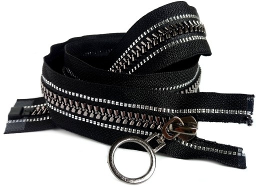 Deliaca kocka zips 8 mm čierny strieborný prúžok 65 cm
