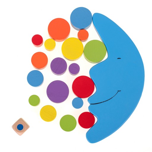Montessori arkádová hra, puzzle vyvažujúce drevené kocky, mesiac