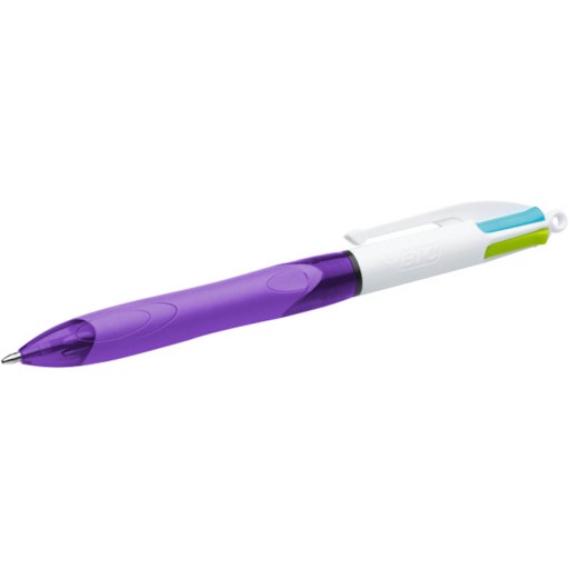 BIC 4 Colors Grip Fashion automatické guľôčkové pero, fialové, 4 farby náplní