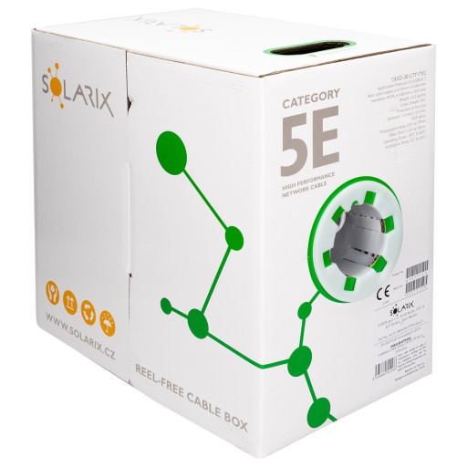 Kábel SOLARIX U/UTP, drôt, PVC Eca, šedý, kat.5e 1 meter