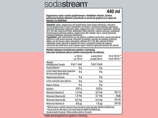 GRAPEFRUITOVÝ NULOVÝ KONCENTRÁT SIRUP PRE SODASTREAM SATURATOR 9L NÁPOJ s 440ml