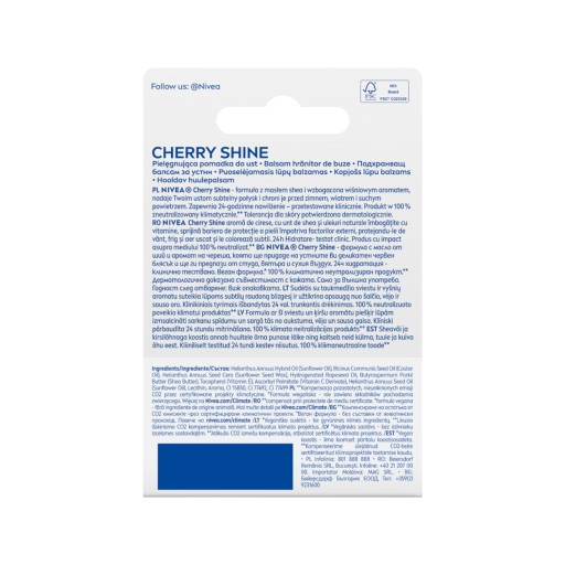 NIVEA CHERRY SHINE Ochranný rúž čerešňové farbivo 4,8g