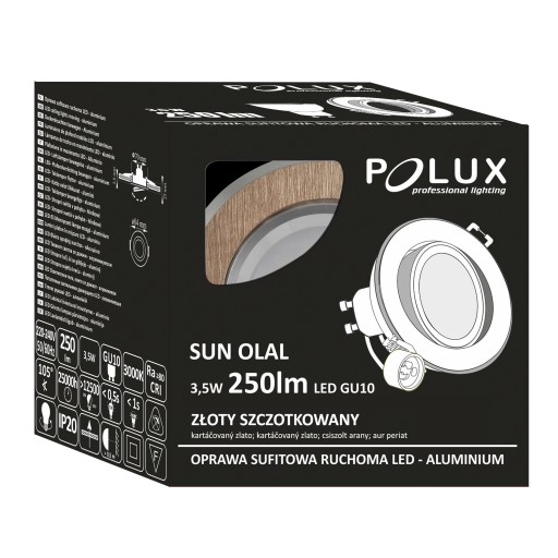 LED SUN 3v1 vstavané svietidlo, okrúhle, brúsené zlato, Polux