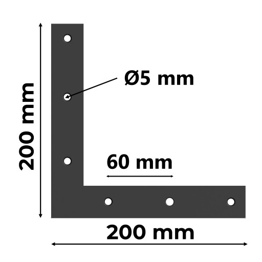 ROH NA OKNO 200X200 mm PLOCHÝ UHLOVÝ KONEKTOR DVERÍ ČIERNA