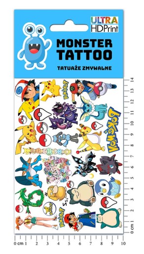 UMÝVAJÚCE DOČASNÉ TETOVANIE PRE DETI DETSKÉ POKEMONY ORIGINÁLNE DIZAJNY