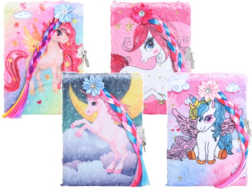 PLYŠOVÝ denník s visiacim zámkom HAIRY MAN A5 NOTEBOOK LINES UNICORN Plyšový poník