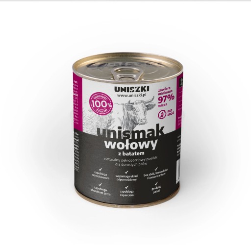 UNIsmak MOKRÉ KRMIVO PRE PSOV hovädzie s batátovou KONZERVOU 410g UNISZKI