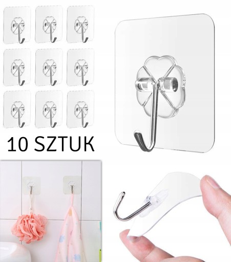 10 kusov Neinvazívny priehľadný háčik na zavesenie