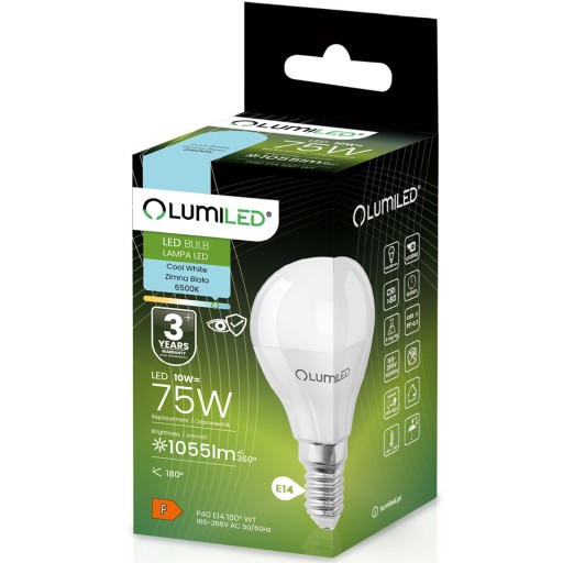LED žiarovka E14 Ball P40 10W = 75W 1055lm 6500K Cold CCD 180° LUMILED