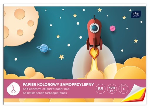 Farebný papier B5, 8 listov, samolepiaci INTERDRUK