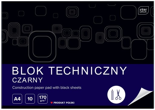 Technický blok INTERDRUK, čierny A4, 10 listov
