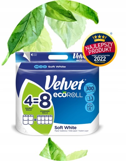 Velvet Eco Roll Toaletný papier, jemný biely, 4 ks