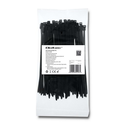 Qoltec Sťahovací pásik 3,6*150mm Nylon UV Black