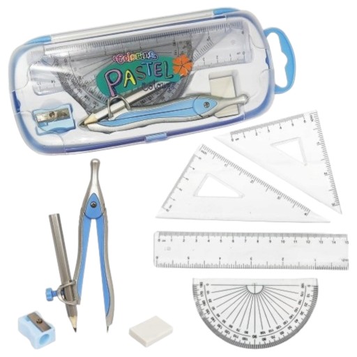 Sada geometrické školské kružidlo, pravítko, 8 prvkov, pastelové Colorino