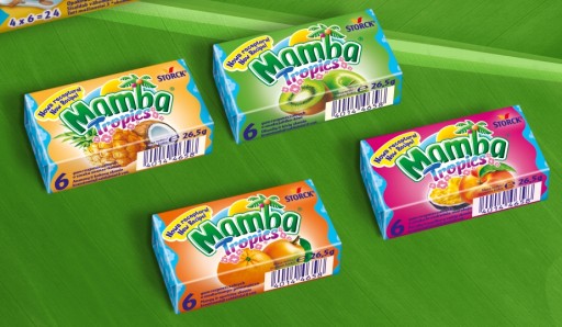 Rozpustná guma Mamba, sada Mix of Flavors, 3 prúžky