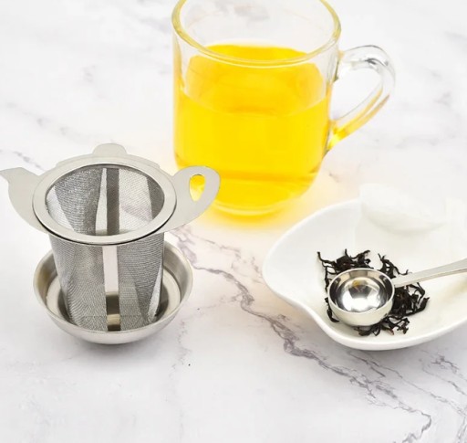 Infuzér, sklenené sitko, stojan