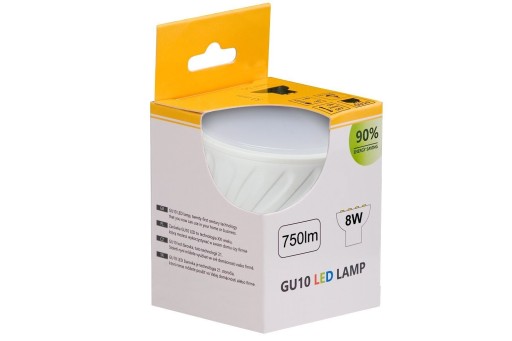 GU10 LED žiarovka 8W 2900K TEPLÁ BIELA 750lm 120° Efektívny PREMIUM CCD