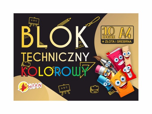 Farebný technický blok 10 listov zlata + striebra A4