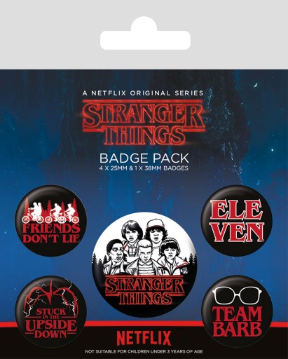 Špendlíky Stranger Things na oblečenie, 5 kusov