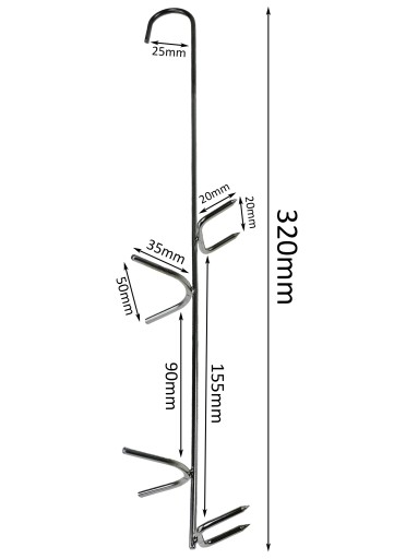 H-329 úhorový háčik na údenie dĺžka 32cm údiaci 4 čepeľ Poľský háčik