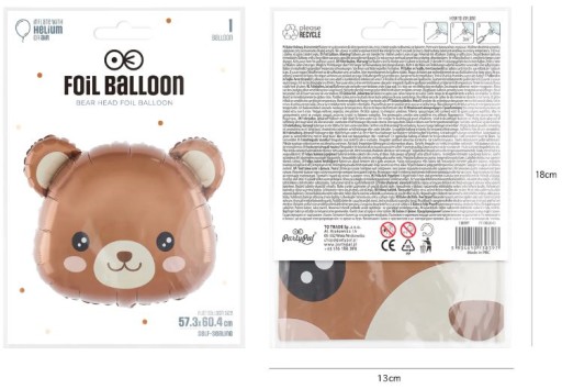 Balónik BEAR HEAD medvedík ročný 48x38cm PP