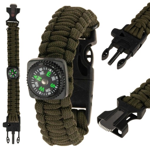 NÁRAMOK NA PREŽITIE 5 V 1 PÁSOVÝ KOMPAS FLINT ROPE BLADE LANO PARACORD