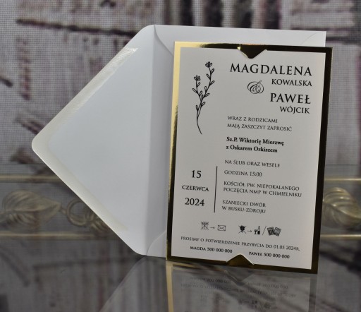 Svadobné oznámenia, zlatá zrkadlová obálka bez pečate