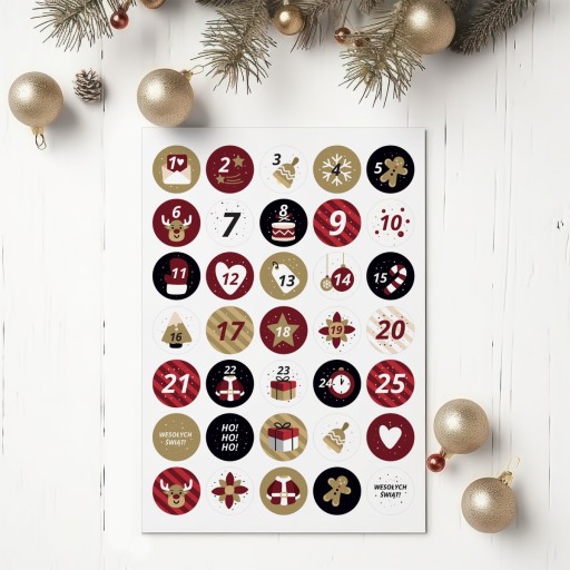 Vianočné nálepky, adventný kalendár, list A4