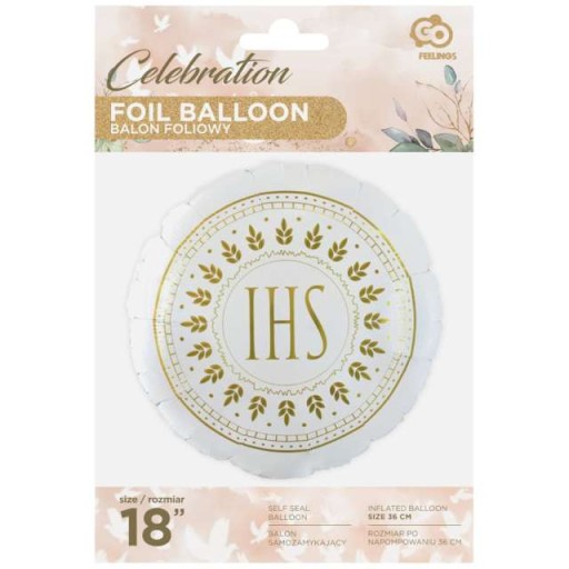 Biely fóliový balón SVÄTÉ PRIJÍMANIE Hostiteľ IHS
