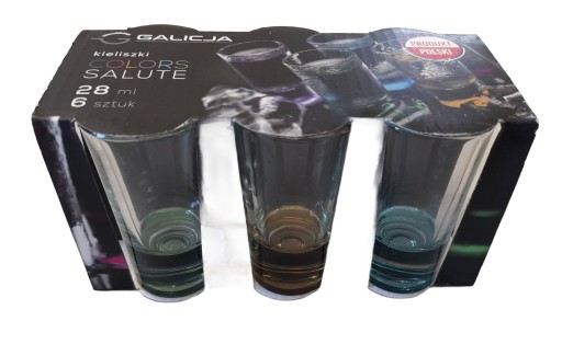 FARBY SALUTE SKLENENÉ POHÁRE NA VODKU 28 ML SADA 6 KS.