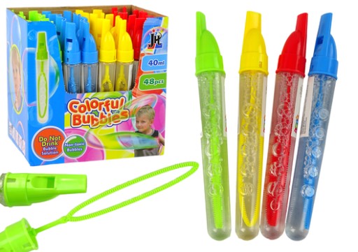 Mydlové bublinky píšťalka 4 farby 40 ml 19 cm
