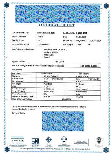 Lano Oceľové pozinkované lanko 8mm 6x19 žiarový zinok 1m