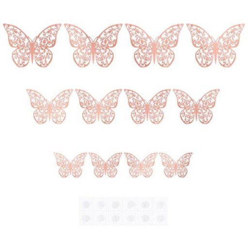 Ozdobné čipkované motýle rose gold rosegold 12 ks