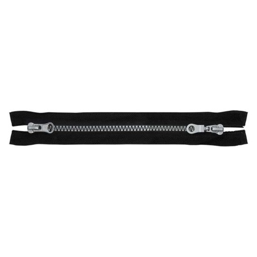 Kockový zips na bundu 2 jazdce 75cm / ČIERNA - STRIEBORNÁ