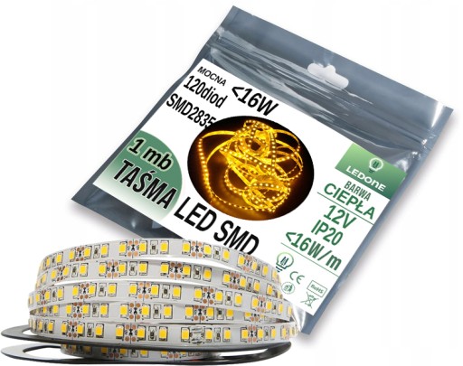 VÝKONNÝ 16W LED pásik PREMIUM 2835 600 IP20 TEPLÁ 1m