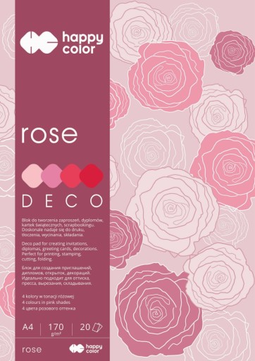 Deco Rose blok A4, 170g, 20 listov, 4 farby, rôzne tóny
