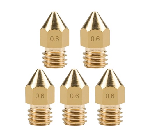 5 x mosadzná tryska MK8 0,6 mm 1,75 mm M6 Creality Ender 3 Pro V2 Set