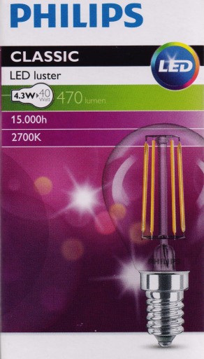Žiarovka Philips Classic LEDLuster E14 4,3W 230V