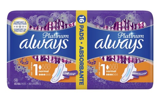 Always Platinum Normal (veľkosť 1) Podložky s krídelkami, 16 kusov