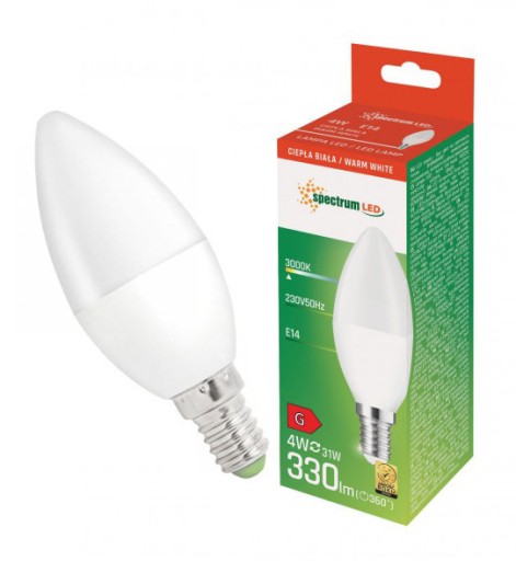 E14 LED žiarovka na sviečku 4W 230V teplá farba SPECTRUM LED