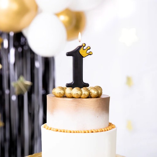 Tortová sviečka Birthday black Gold Crown number 1 Veľká 9cm Party